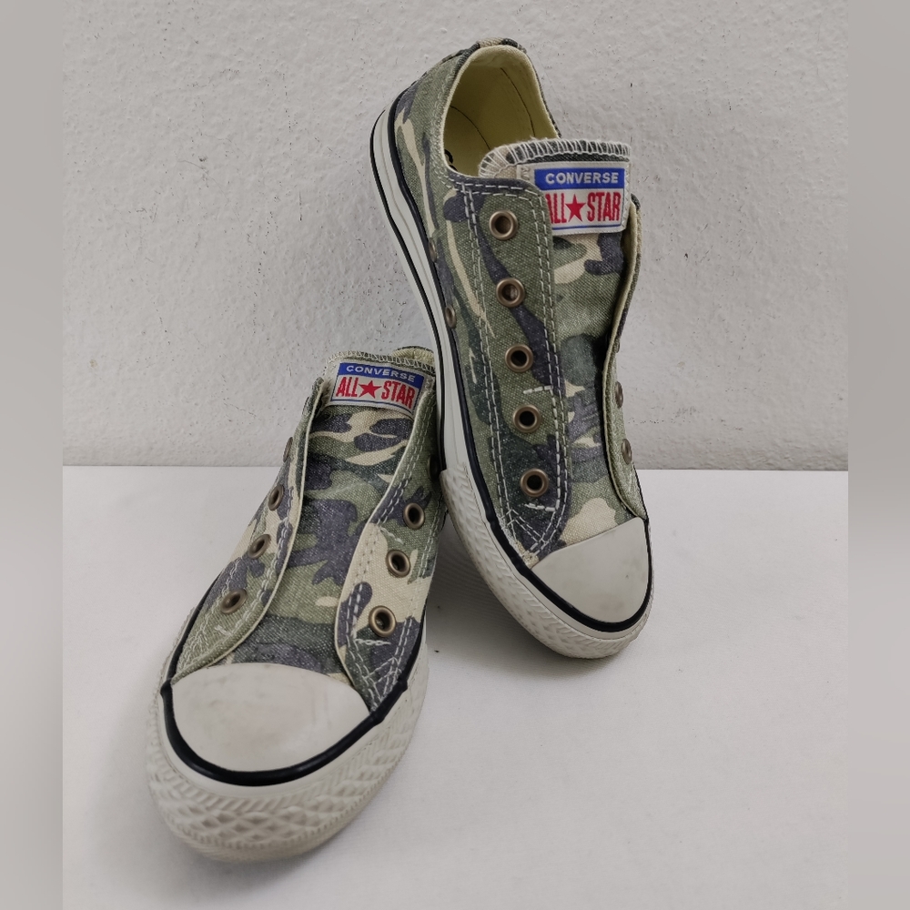 Converse All Star Shoes Kids Size 1 Camo Olive Khaki Low Top Sneakers